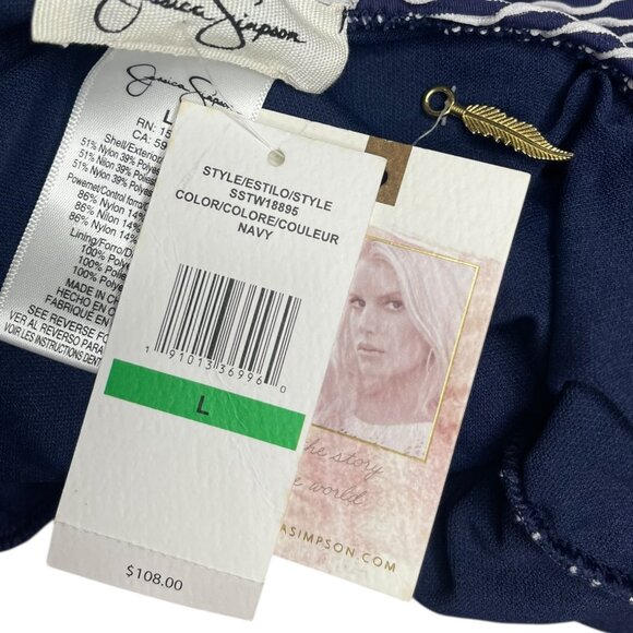 NEW Jessica Simpson Large One Piece Swimsuit Navy Textured Gold Underwire Modest - Picture 8 of 9